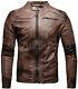 Mens Vintage Distressed Brown Genuine Leather Jacket Slim Fit Real Biker New