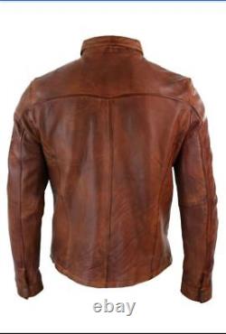 Mens Vintage Distressed Brown Leather Shirt Jacket