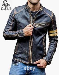 Mens Vintage Distressed Brown Motorcycle Biker Real Leather Jacket