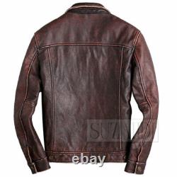Mens Vintage Distressed Brown Real Leather Casual Jacket by Suzahdi