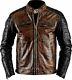 Mens Vintage Motorcycle Biker Distressed Brown Cafe Racer Real Leather Jacket