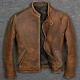 Mens Vintage Motorcycle Cafe Racer Biker Brown Distressed Real Leather Jacket