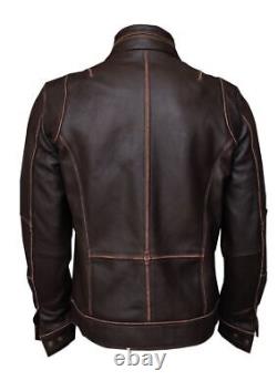 Mens Vintage Motorcycle Cafe Racer Biker Distressed Brown Real Leather Jacket