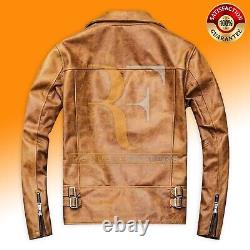 Mens Vintage Motorcycle Distressed Brown Bomber Biker Genuine Leather Jacket