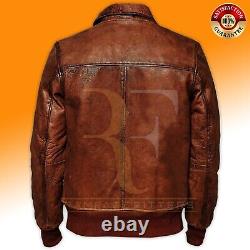 Mens Vintage Motorcycle Distressed Brown Bomber Biker Leather Jacket