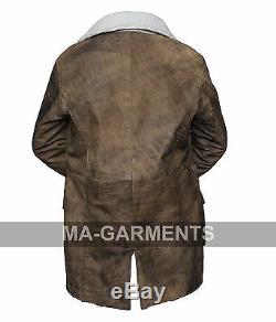 Mens Winter Hooded Bane Coay Distressed Leather Jacket Long Coat XS to 5XL