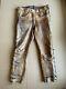 Mens Distressed Leather Side-lace Pants, Unlined, Brown Tan, Bluf 34x29