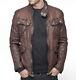 Mens Vintage Wrinkled Waxed Distress Brown Real Leather Jacket Coat Shirt