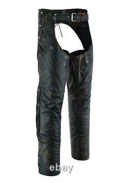 Mikwaukee Riders Mens Distressed Brown Leather Motorcycle Chaps