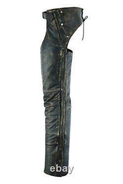 Mikwaukee Riders Mens Distressed Brown Leather Motorcycle Chaps