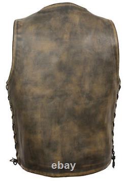 Milwaukee Leather Men's Distressed Brown Biker Vest With Side Lace & Gun Pockets