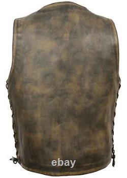 Milwaukee Leather Men's Distressed Motorcycle Brown Biker Vest With Side Lace