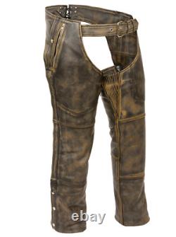 Motorcycle Distressed Brown Mens Leather Riding Biker Chaps