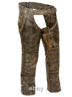 Motorcycle Distressed Brown Mens Leather Riding Biker Chaps