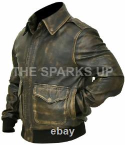 NEW A2 Flight Aviator Pilot Bomber Style Distressed Brown Real Lambskin Leather