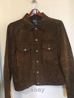 NEW Men's Ralph Lauren Polo Brown Distressed Suede Leather Trucker Jacket size M