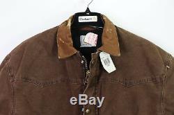 NOS Vtg 90s Carhartt Distressed Leather Collar Lined Chore Barn Jacket Mens L