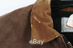 NOS Vtg 90s Carhartt Distressed Leather Collar Lined Chore Barn Jacket Mens L