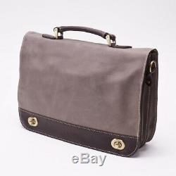 NWT $590 DIONIGI Distressed Gray and Brown Leather Briefcase with Strap