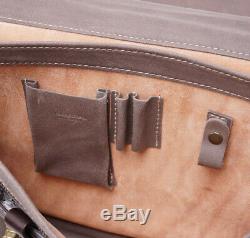 NWT $590 DIONIGI Distressed Gray and Brown Leather Briefcase with Strap