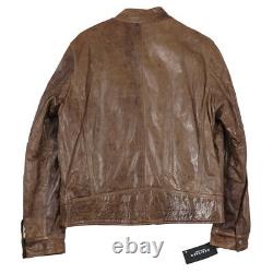 NWT D'ARIENZO Modern-Fit Distressed Brown Leather Moto Jacket XXL (Eu 56)
