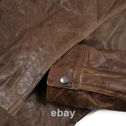 NWT D'ARIENZO Modern-Fit Distressed Brown Leather Moto Jacket XXL (Eu 56)