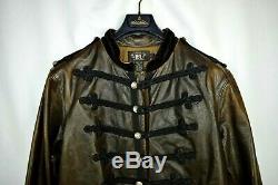 NWT New RRL Ralph Lauren Leather Distressed Military Black/Brown Jacket Men's L