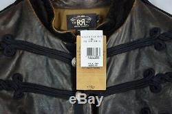 NWT New RRL Ralph Lauren Leather Distressed Military Black/Brown Jacket Men's L