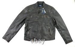 NWT Polo Ralph Lauren Black Brown Distressed Leather Moto Biker Jacket M