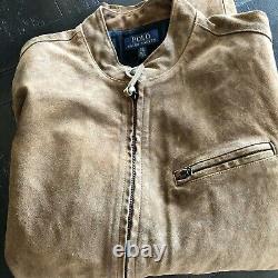 NWT Polo Ralph Lauren (XXL) Distressed Acorn Brown Suede Moto Leather Jacket