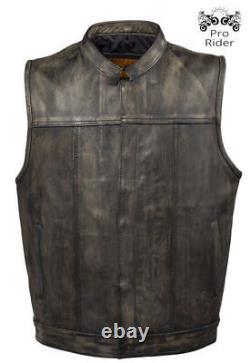 Naked Cowhide Men's Distress Brown Leather Concealed Biker & Fashion Vest