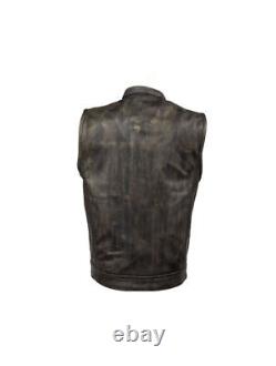 Naked Cowhide Men's Distress Brown Leather Concealed Biker & Fashion Vest
