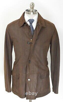 New $4500 LUCIANO BARBERA Brown 100% Leather Full Zip Suede Coat Jacket M EU 50