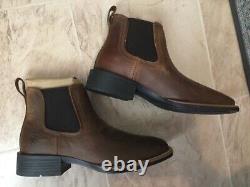 New Ariat Sport Booker Tan Distressed Brown Leather Pull On Boots Mens Sz 9 D