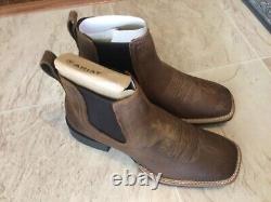 New Ariat Sport Booker Tan Distressed Brown Leather Pull On Boots Mens Sz 9 D