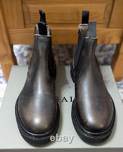 New Men's AllSaints Dark Brown Distressed Leather Chunky Chelsea Boots Size 9 43