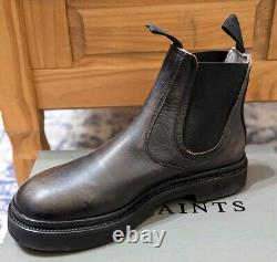 New Men's AllSaints Dark Brown Distressed Leather Chunky Chelsea Boots Size 9 43