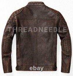 New Men's Distressed Brown Motorcycle Vintage Cafe Racer Biker Leather Jacket