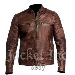 New Men's Genuine Lambskin Leather Jacket BLACK & BROWN Slim fit Biker B32