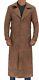 New Men's Lambskin Brown Distressed 100% Real Leather Long Stylish Overcoat