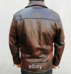 New Mens Biker Motorcycle Vintage Distressed Brown Winter Leather Jacket