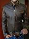 New Mens Biker Vintage Motorcycle Distressed Brown Cafe Racer Leather Jacket -b1