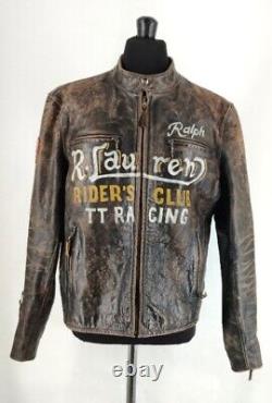 New Polo Ralph Lauren Hand Painted Distresses Leather TT Cafe Racer Jacket 1399£