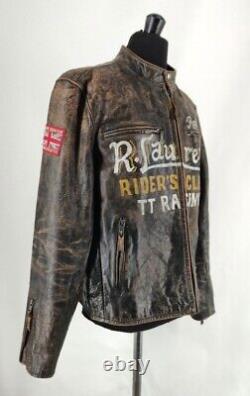 New Polo Ralph Lauren Hand Painted Distresses Leather TT Cafe Racer Jacket 1399£