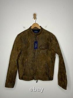 New Polo Ralph Lauren Medium Brown Cafe Racer Leather Jacket RRL Wax Oil 1OF1