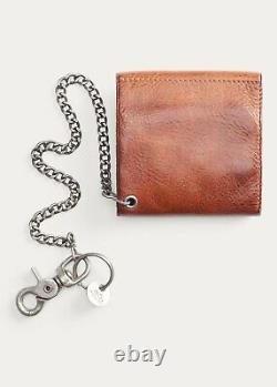 New RRL Ralph Lauren Distressed Leather Chain Brown Ryder Card Wallet