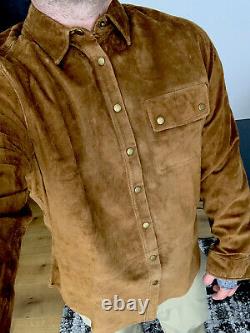 New Ralph Lauren Brown Leather Shirt Jacket Polo RRL Cowboy VTG Western Suede ML