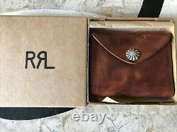 New Ralph Lauren RRL Icon distressed Tan leather Concho Bifold Wallet