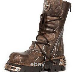 New Rocks M-591 S8 Brown Distressed Leather Reator Boots Unisex Goth