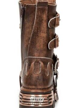 New Rocks M-591 S8 Brown Distressed Leather Reator Boots Unisex Goth